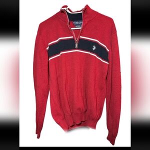 Polo US Assn 1/4 Zip Sweater Men L Long Sleeve Mock Neck 100% Cotton red
